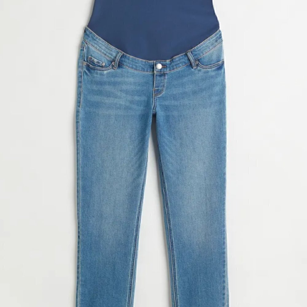 H&M MAMA VINTAGE STRAIGHT JEANS IN LT DENIM BLUE SIZE S